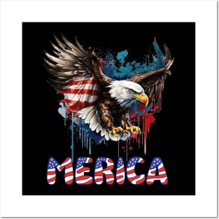 4th Of July Merica Patriotic USA Flag Bald Eagle Posters and Art